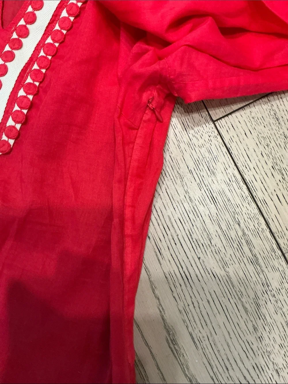 Woman’s Tory Burch red tunic top. Small. V neck. Side zipper. Barely worn! Cute!